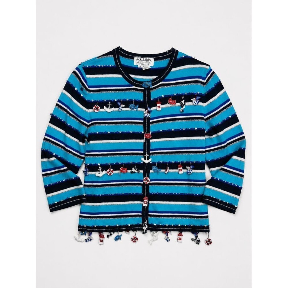 Jack B. Quick Nautical Charm Cardigan Blue Striped sweater vintage 90's PM